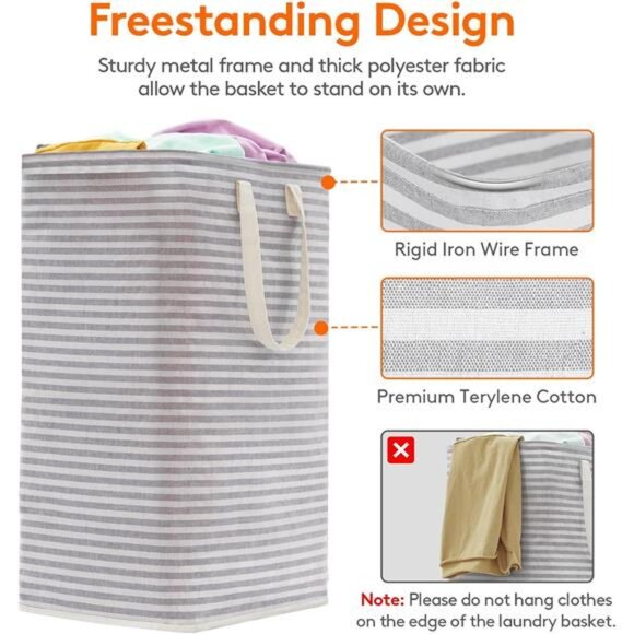 2 Pack Laundry Hamper Large Collapsible Laundry Baskets, Freestanding Waterproof - Picture 3 of 7